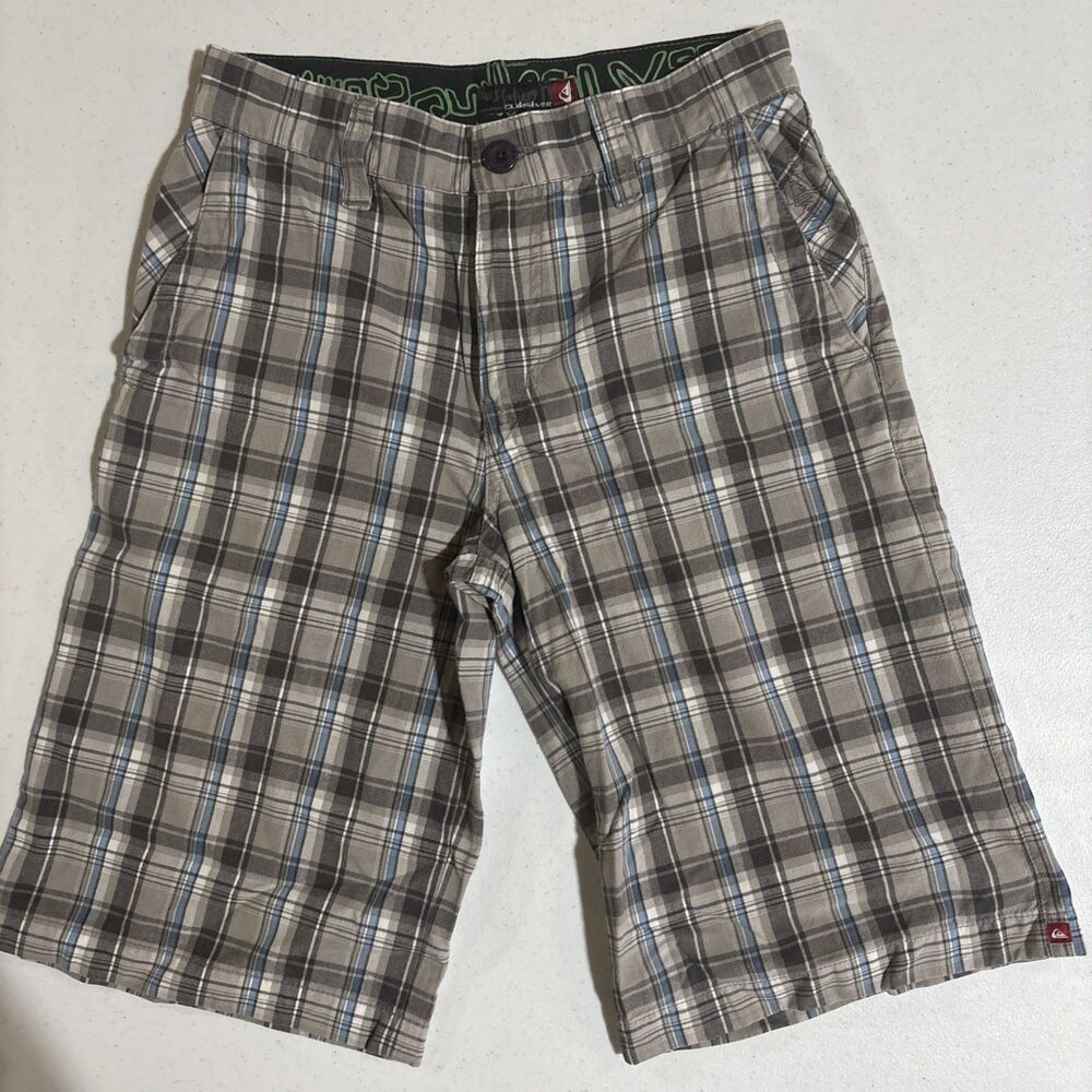 Quiksilver shorts boys size 12 Gray Blue Plaid